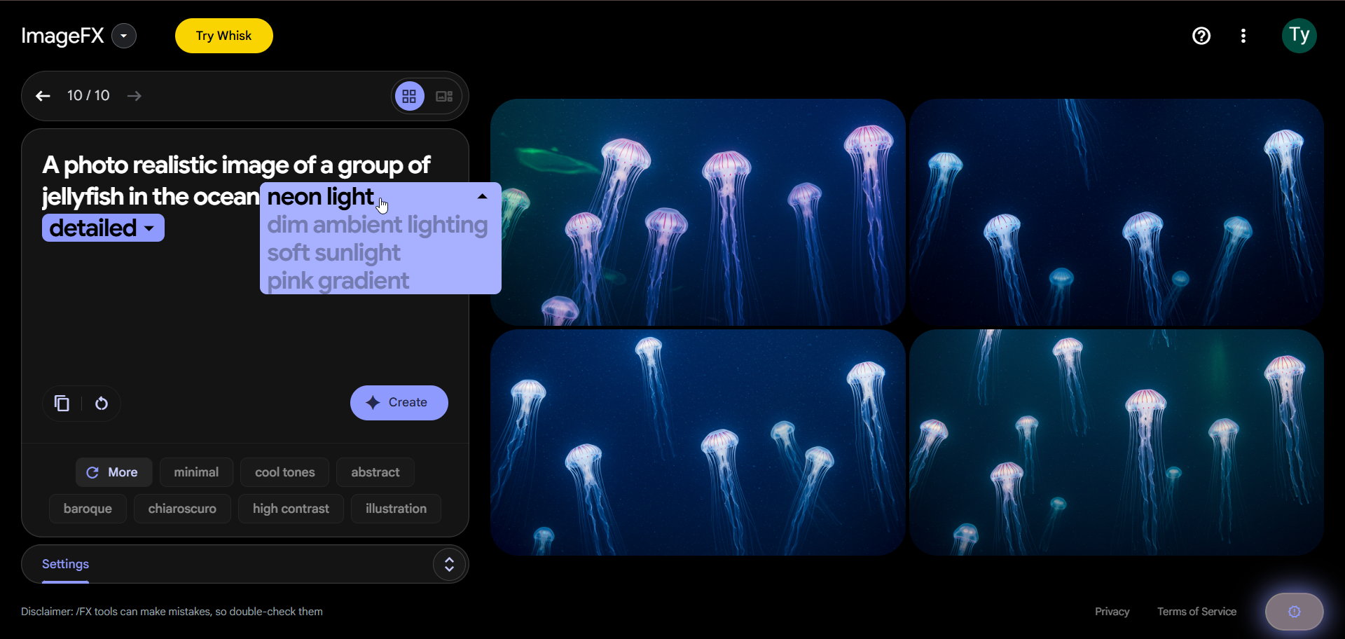 A screenshot demonstrating the Prompt Chip function in ImageFX