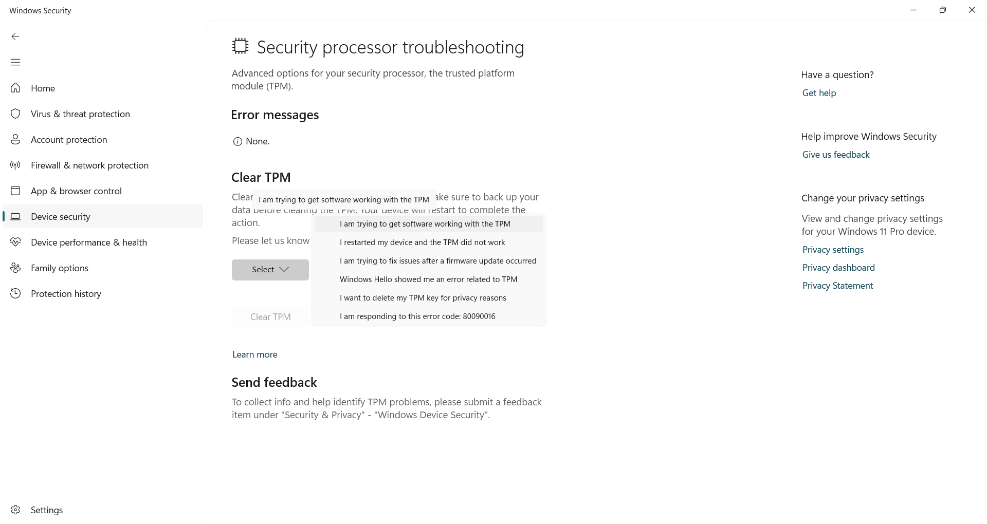 Clearing TPM in Windows 11