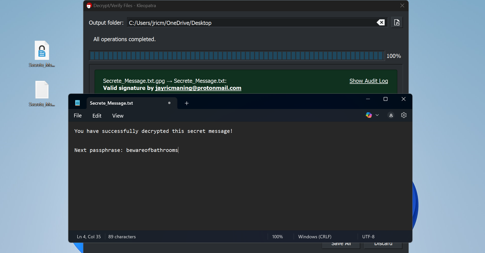 Decrypt message with Kleopatra