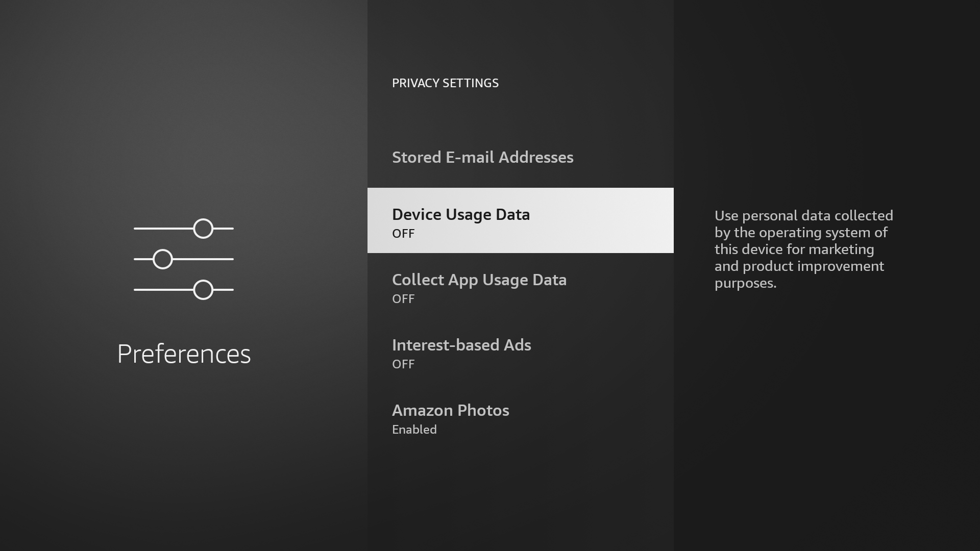Device usage data setting in Fire TV stick