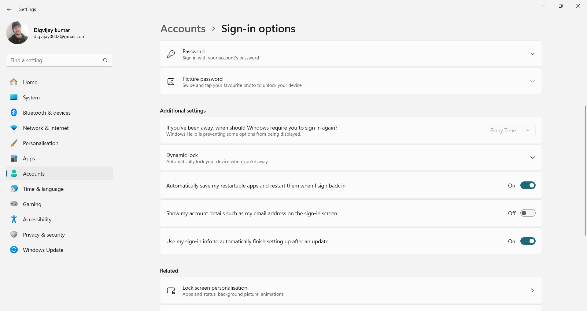 Enabling auto-restart in the Settings menu