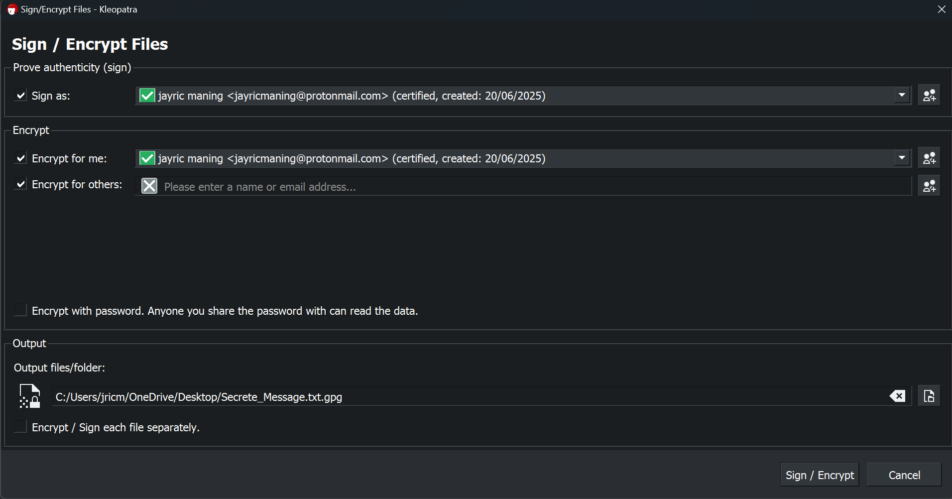 Encrypt message with Kleopatra