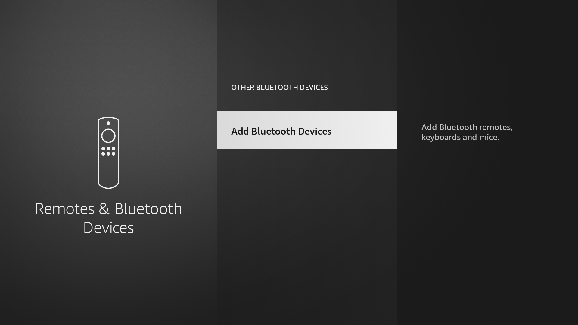 Fire TV menu showing add Bluetooth device option