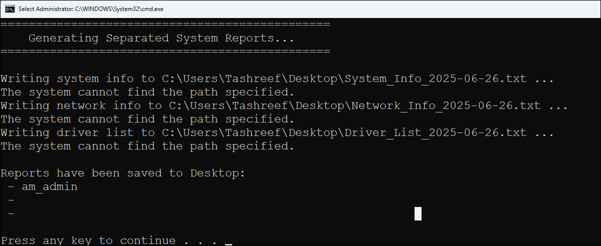 Generating System Report prompt on the Windows Maintenance Tool