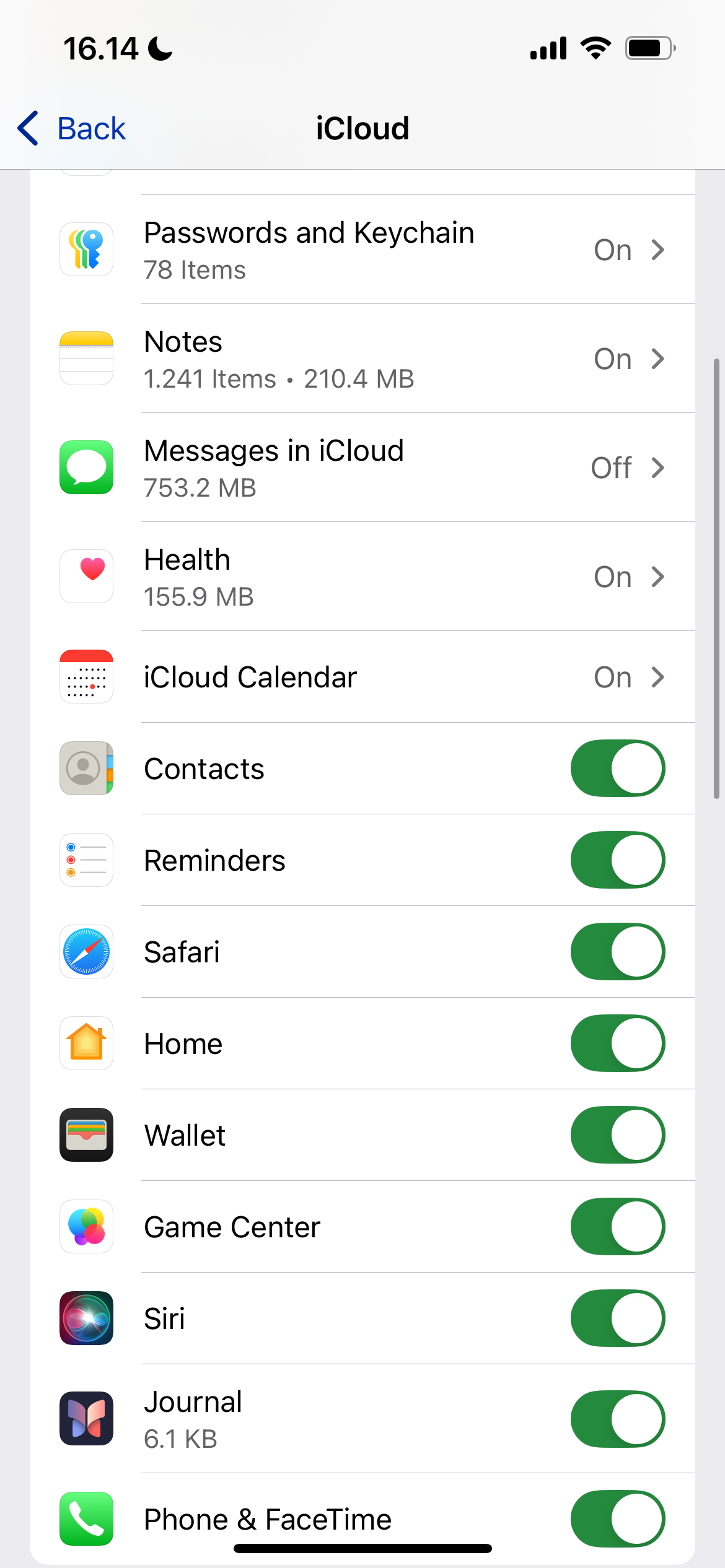 سلامتی را در تنظیمات iCloud خود انتخاب کنید