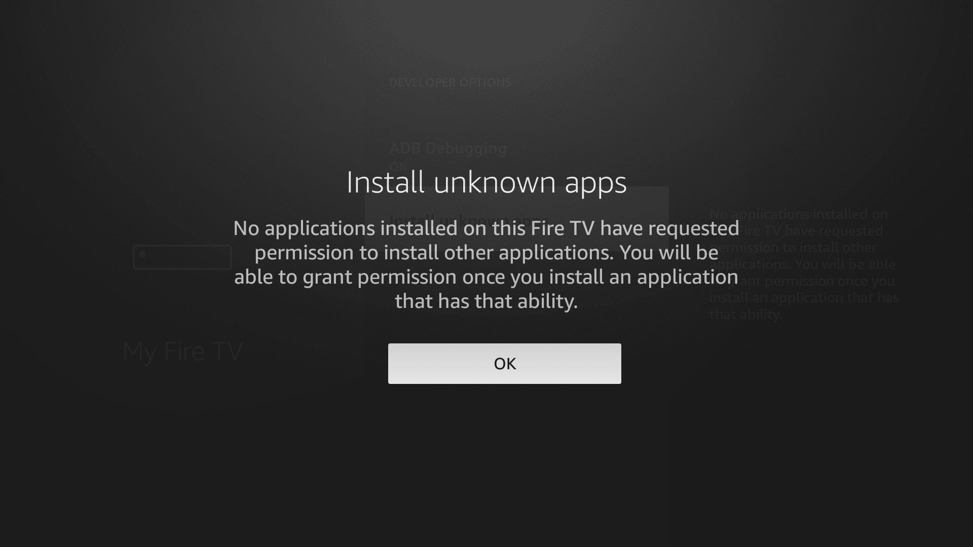 Install unknown apps alert in Fire TV