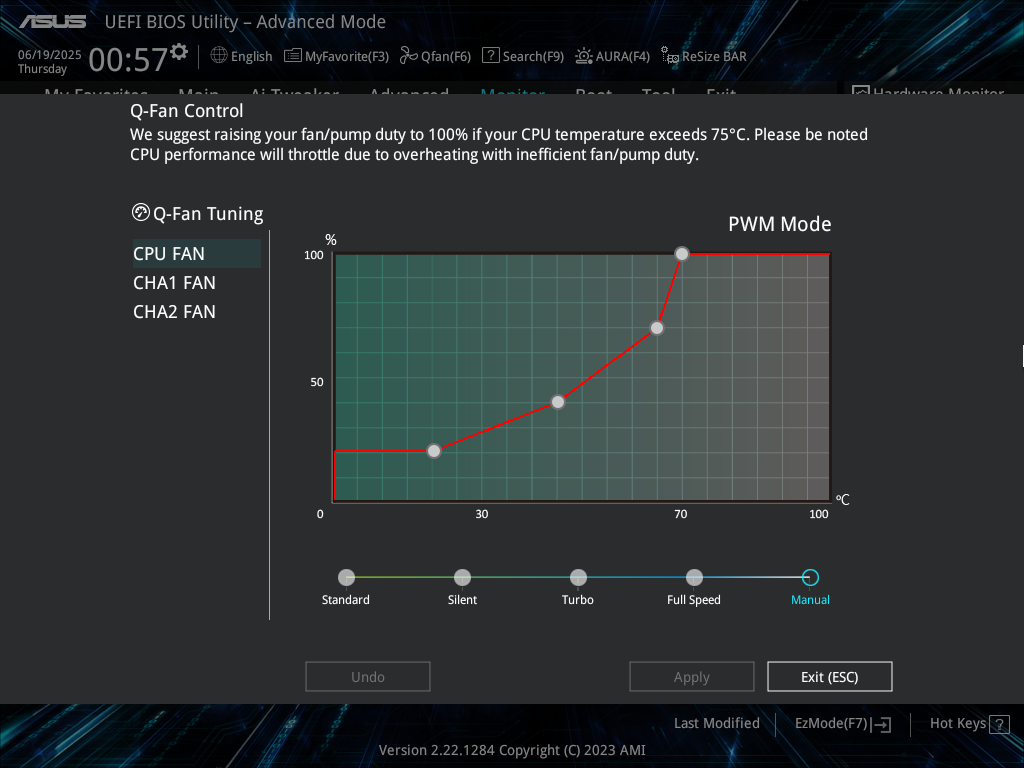 Manual Q Fan control graph in ASUS UEFI BIOS.