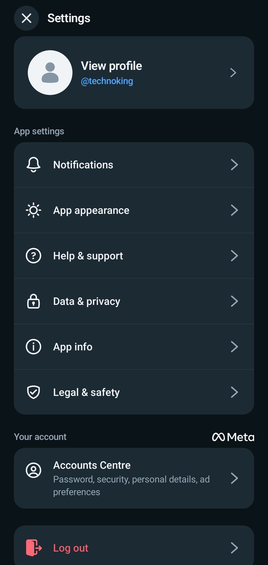 Meta AI Settings Menu Screenshot