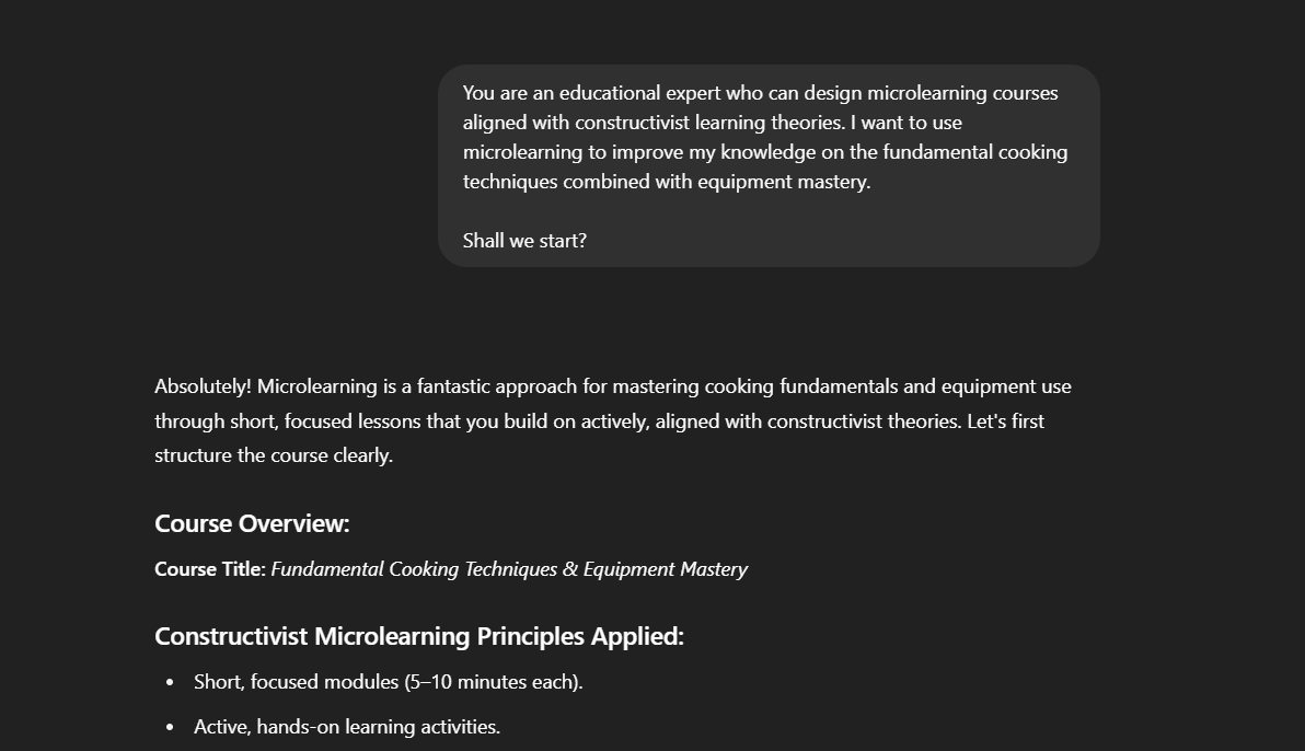 Micrelarning در Chatgpt با یک ساختار دوره