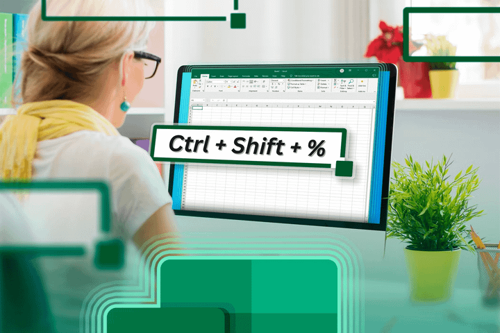 a woman using excel on her pc with a shortcut in front.