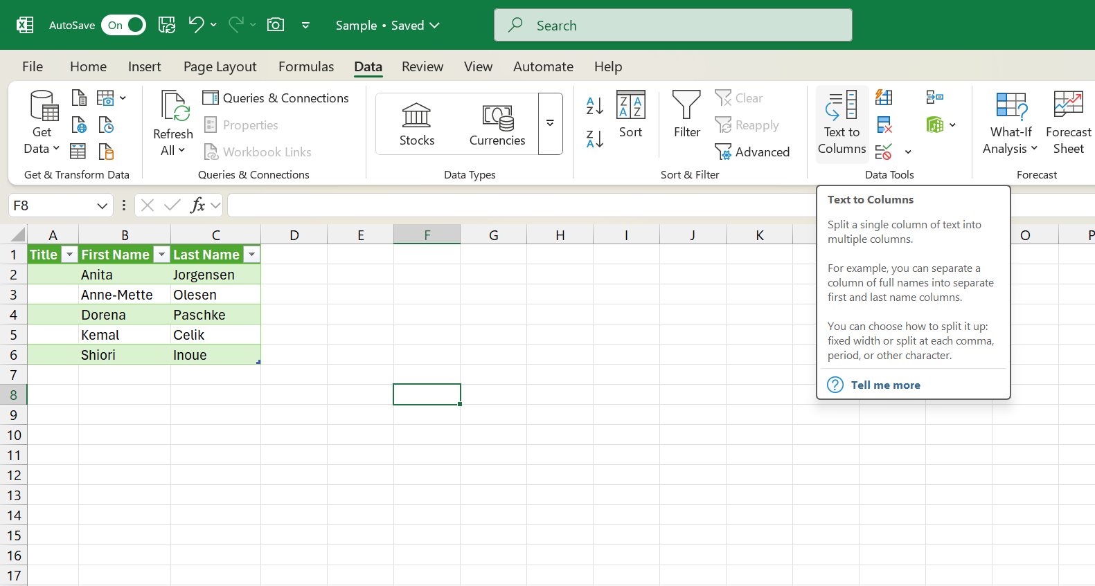 متن Microsoft Office به ستون ها