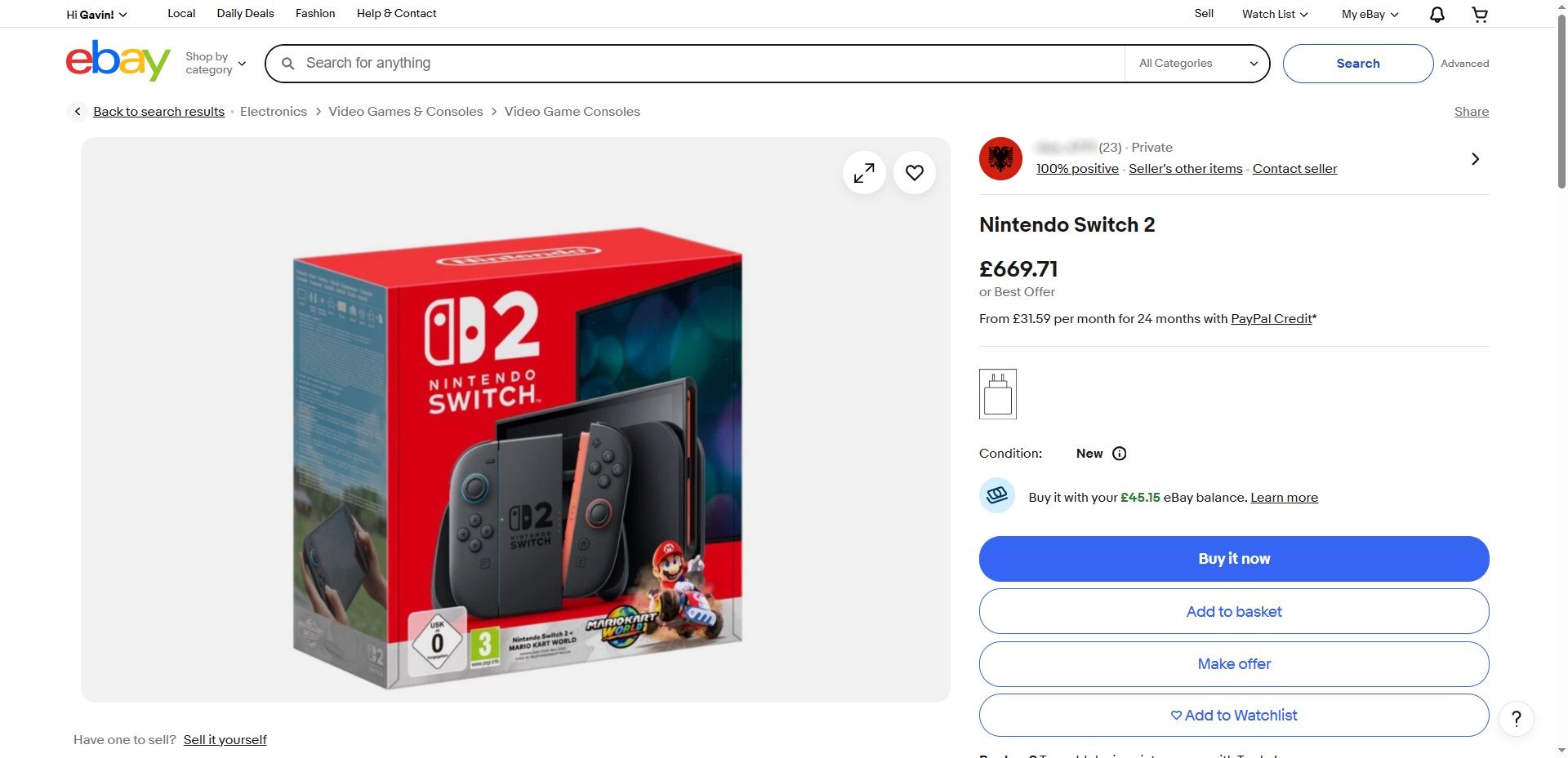 nintendo switch 2 ebay listing.