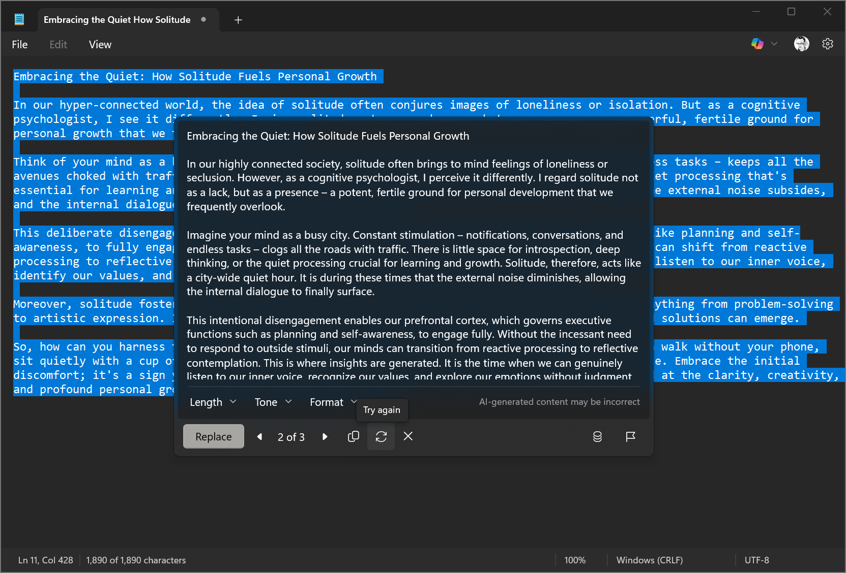 برای بازنویسی متن ، دوباره در Notepad را امتحان کنید