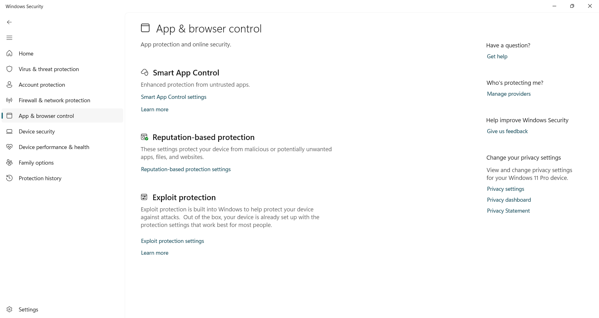 Opening Exploit Protection in Windows Security