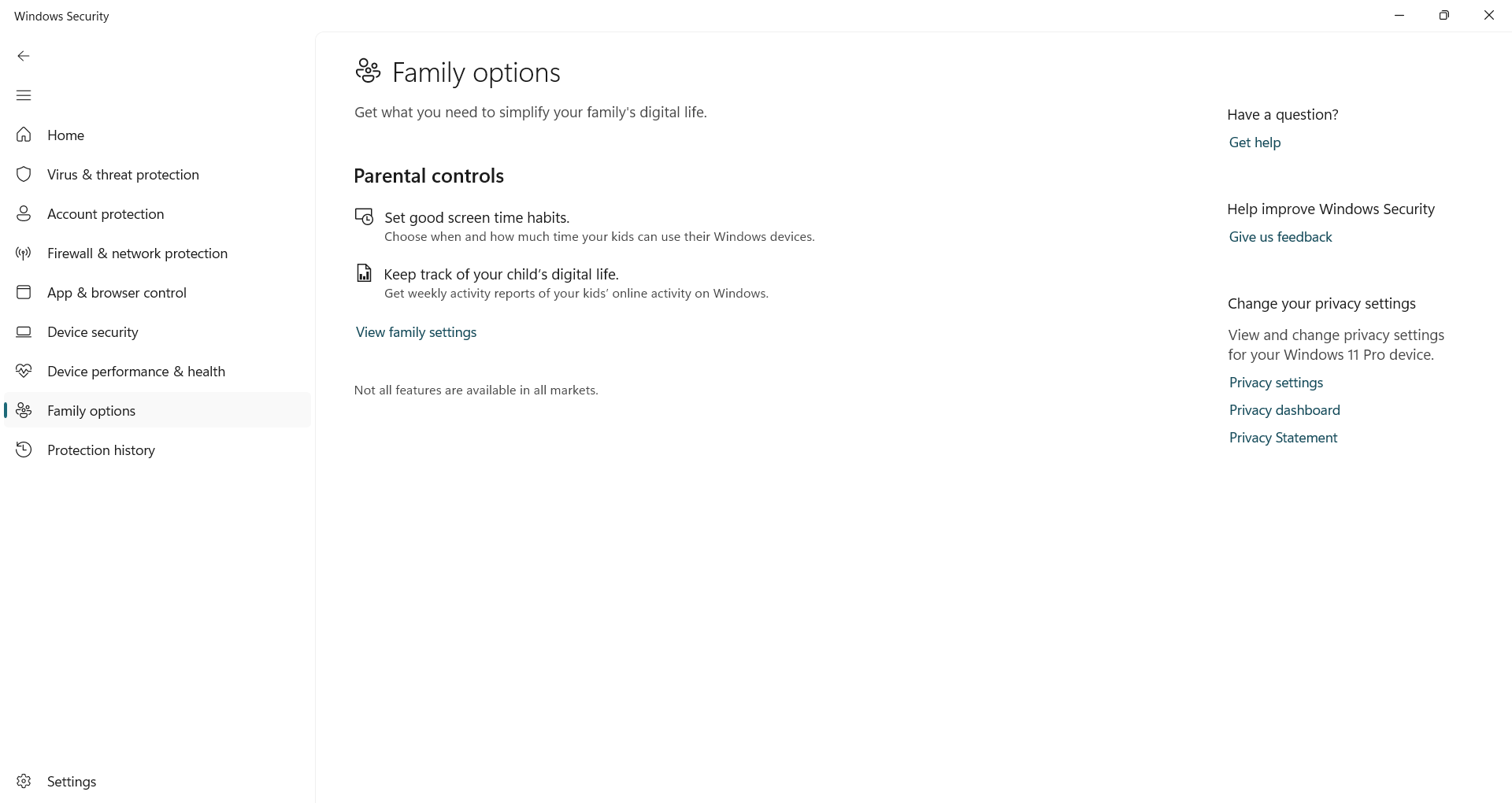 Parental Control in Windows Security