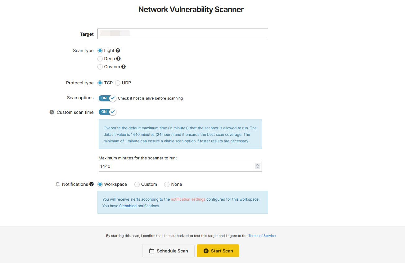 Pentest Tools network tester interface
