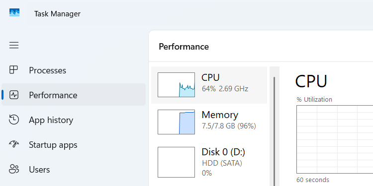 پیمایش به برگه عملکرد در Task Manager.