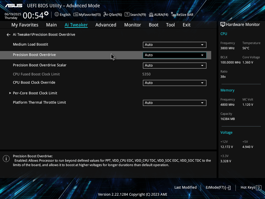 Precision boost overdrive enhancement in ASUS UEFI BIOS.