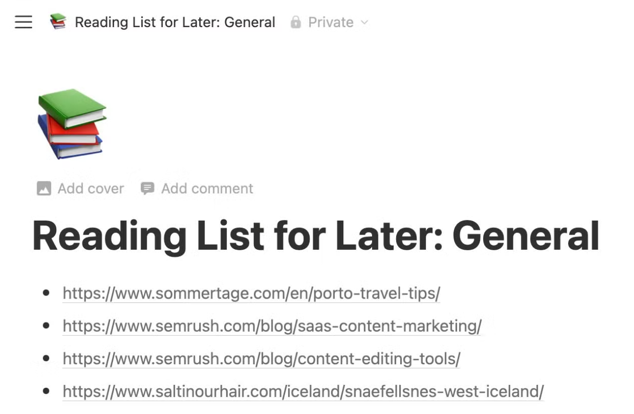 reading list urls compiled in notion