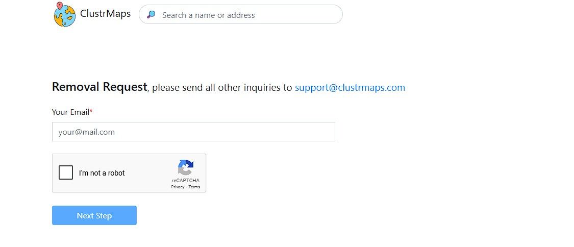 صفحه درخواست حذف در clustmaps