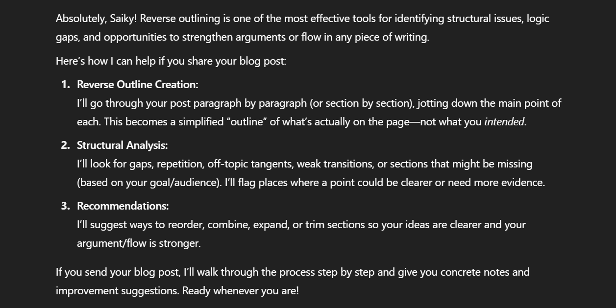 Reverse outlining with ChatGPT