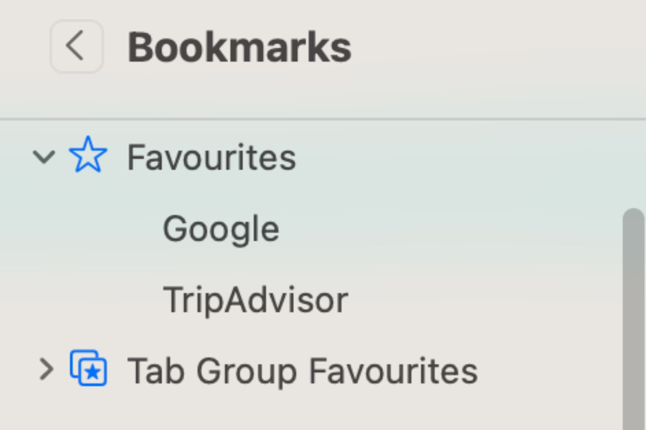 Safari Bookmarks Tab