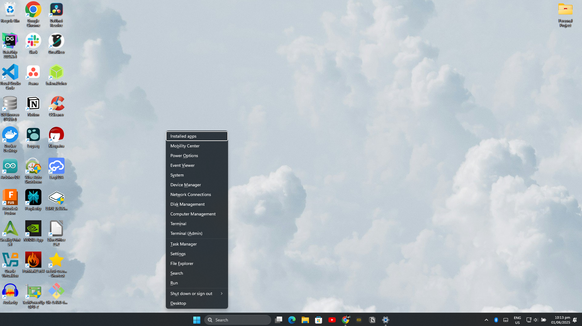 Windows hidden menu pop up