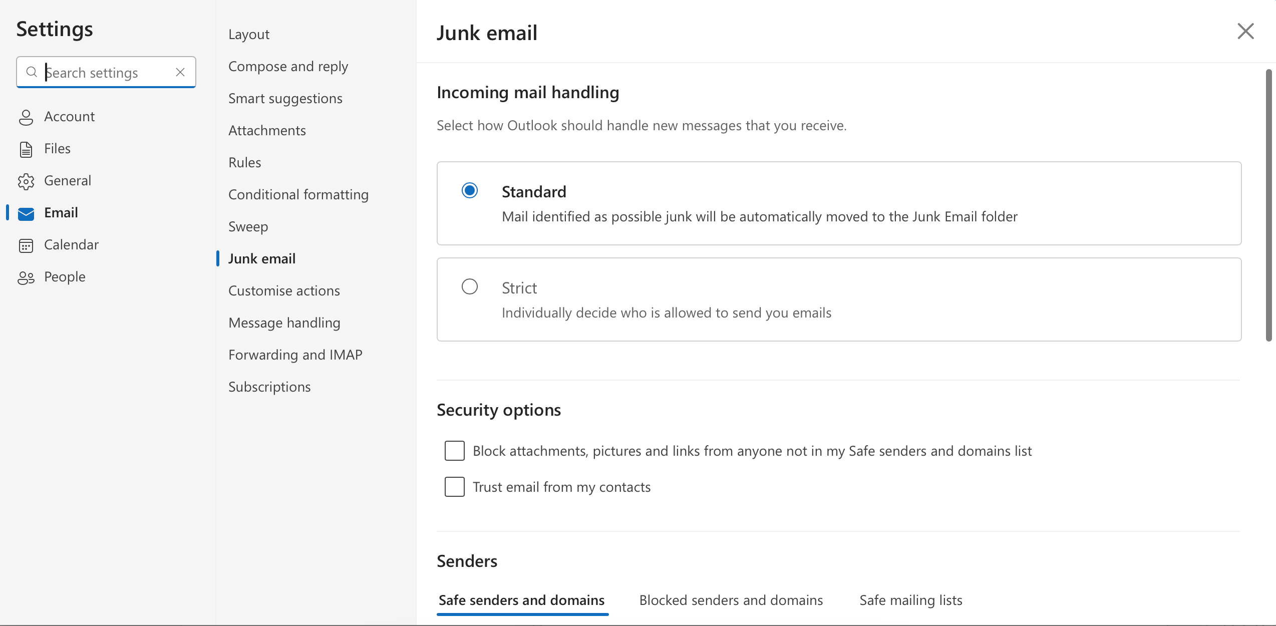 Controlling who can send me messages in the Outlook app