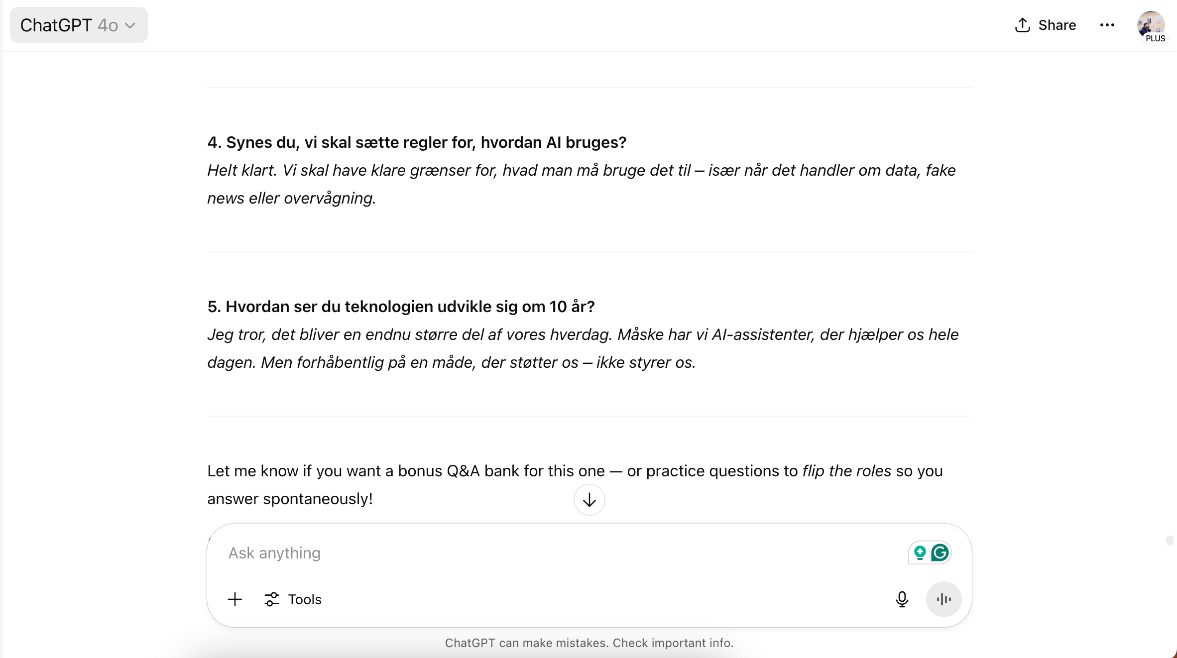 Practicing questions for a language exam in ChatGPT