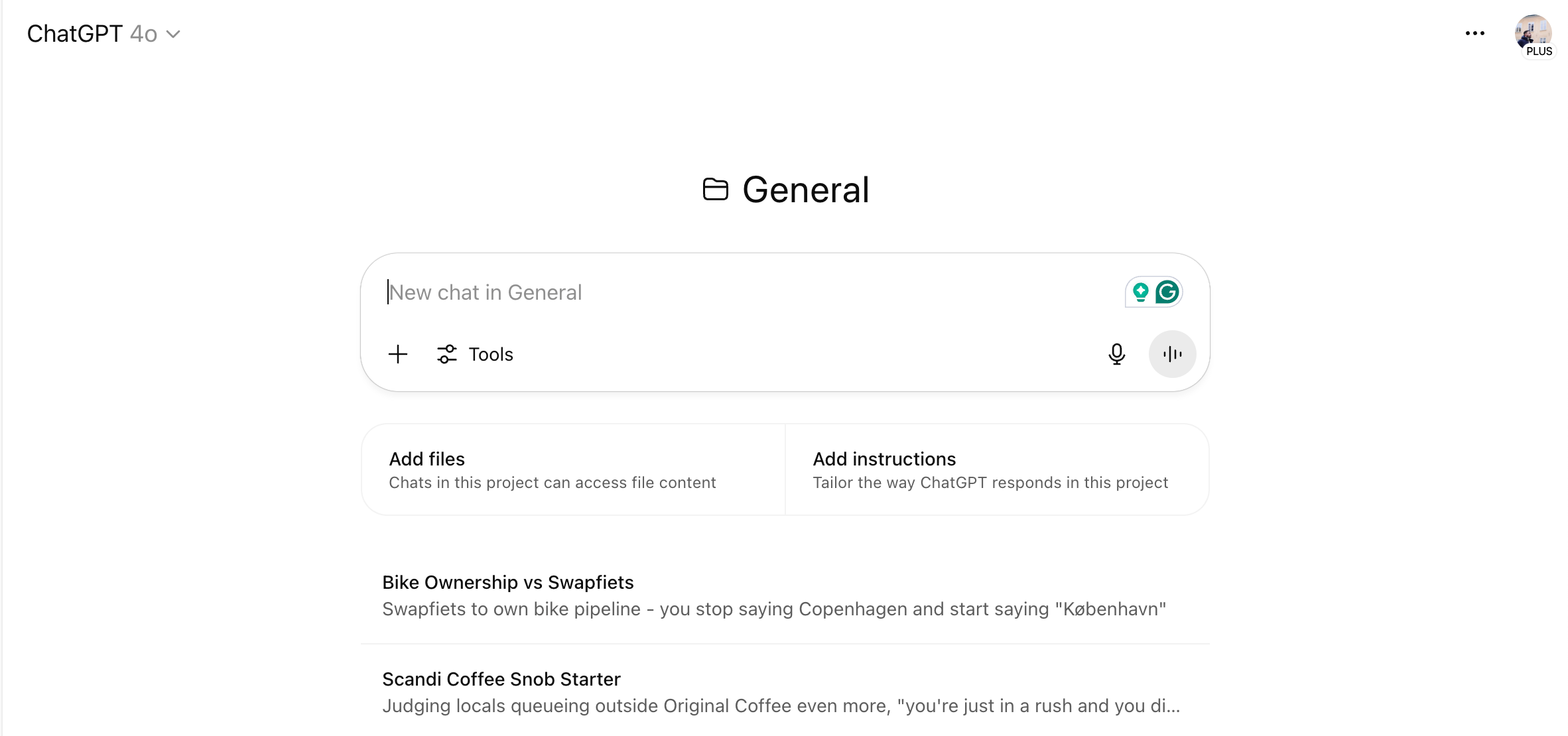 A project in the ChatGPT app for general discussions