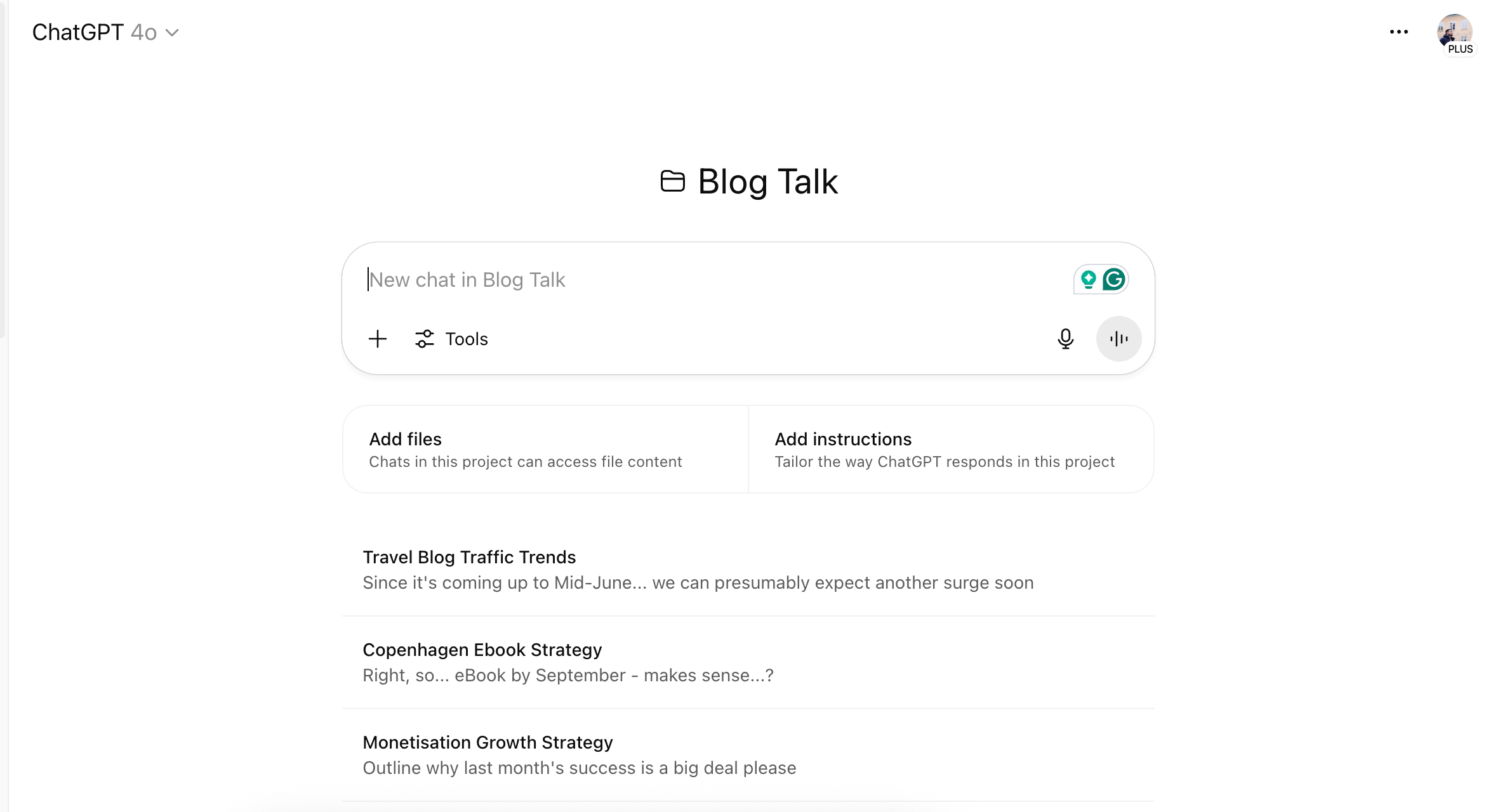 Discussing creative projects in the ChatGPT app
