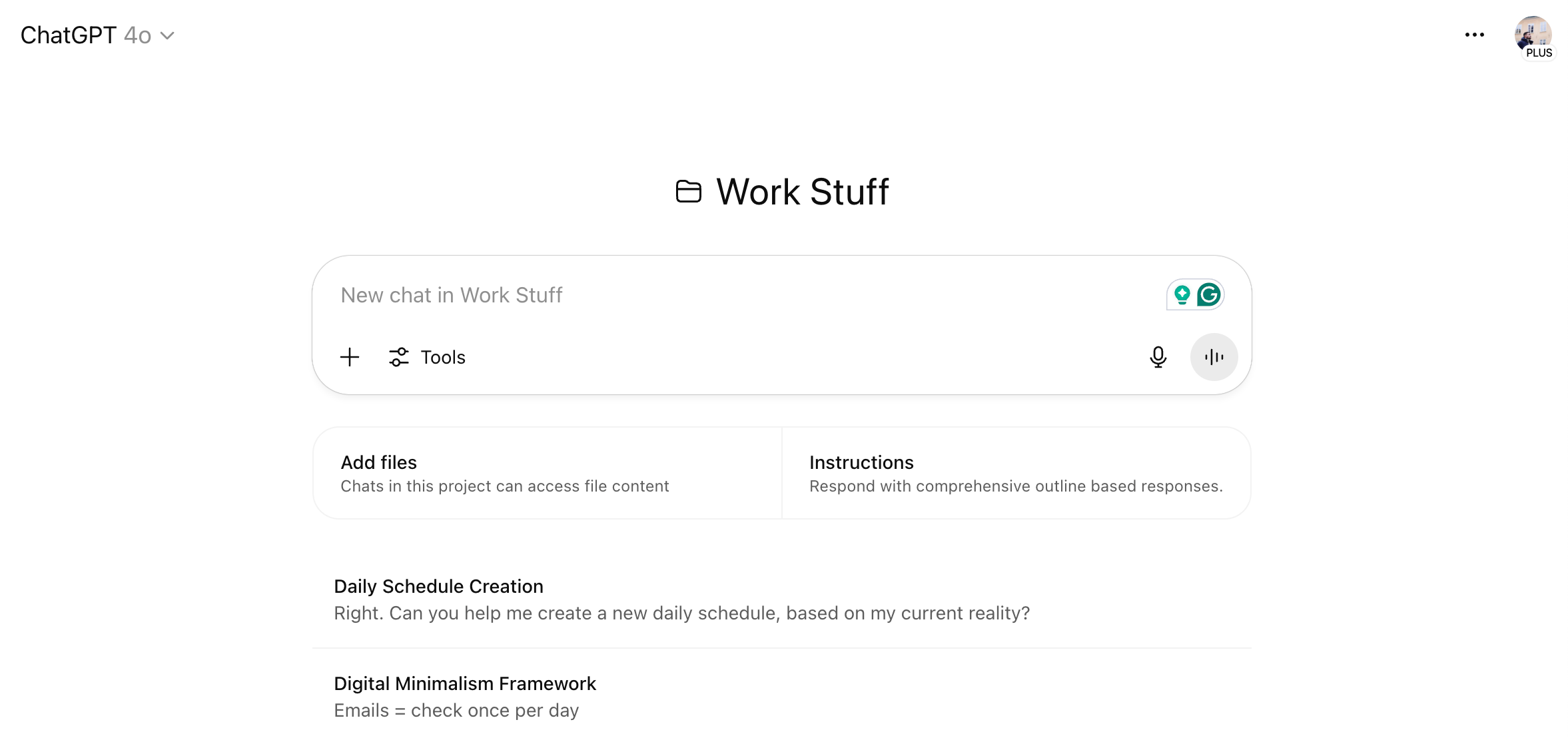 Discussing work projects in the ChatGPT app