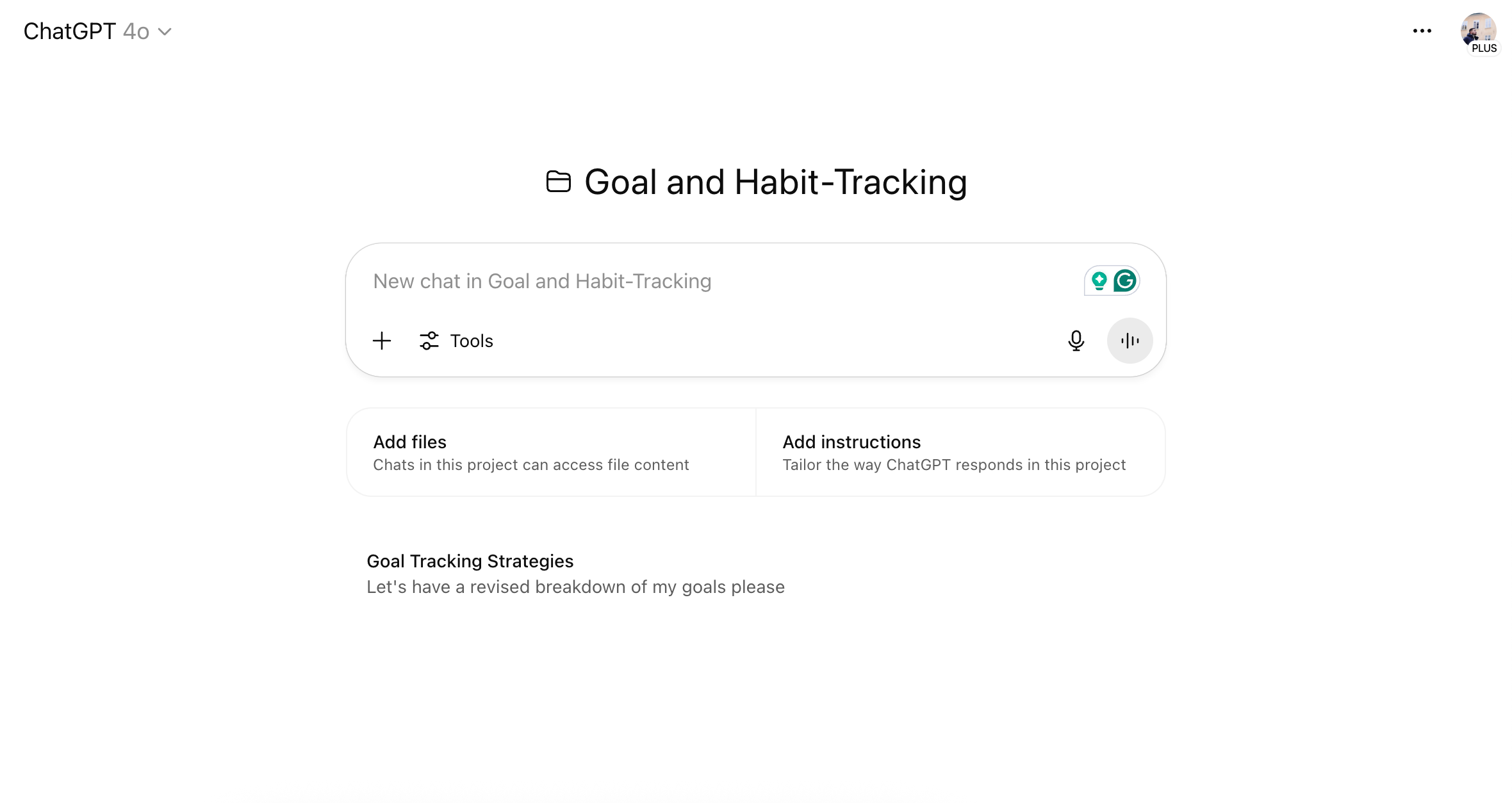 Tracking goals and habits in a ChatGPT project