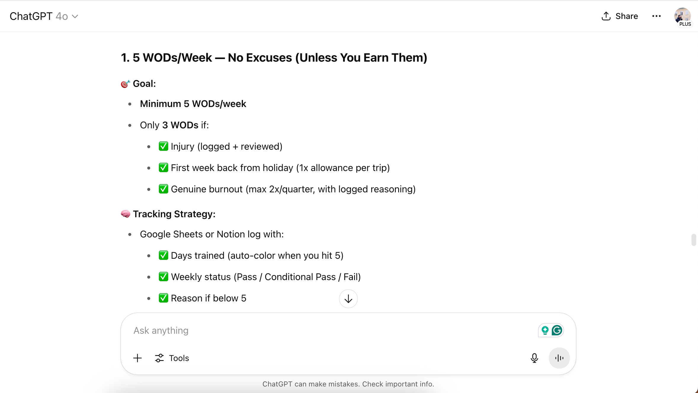 A discussion about tracking goals in a ChatGPT project