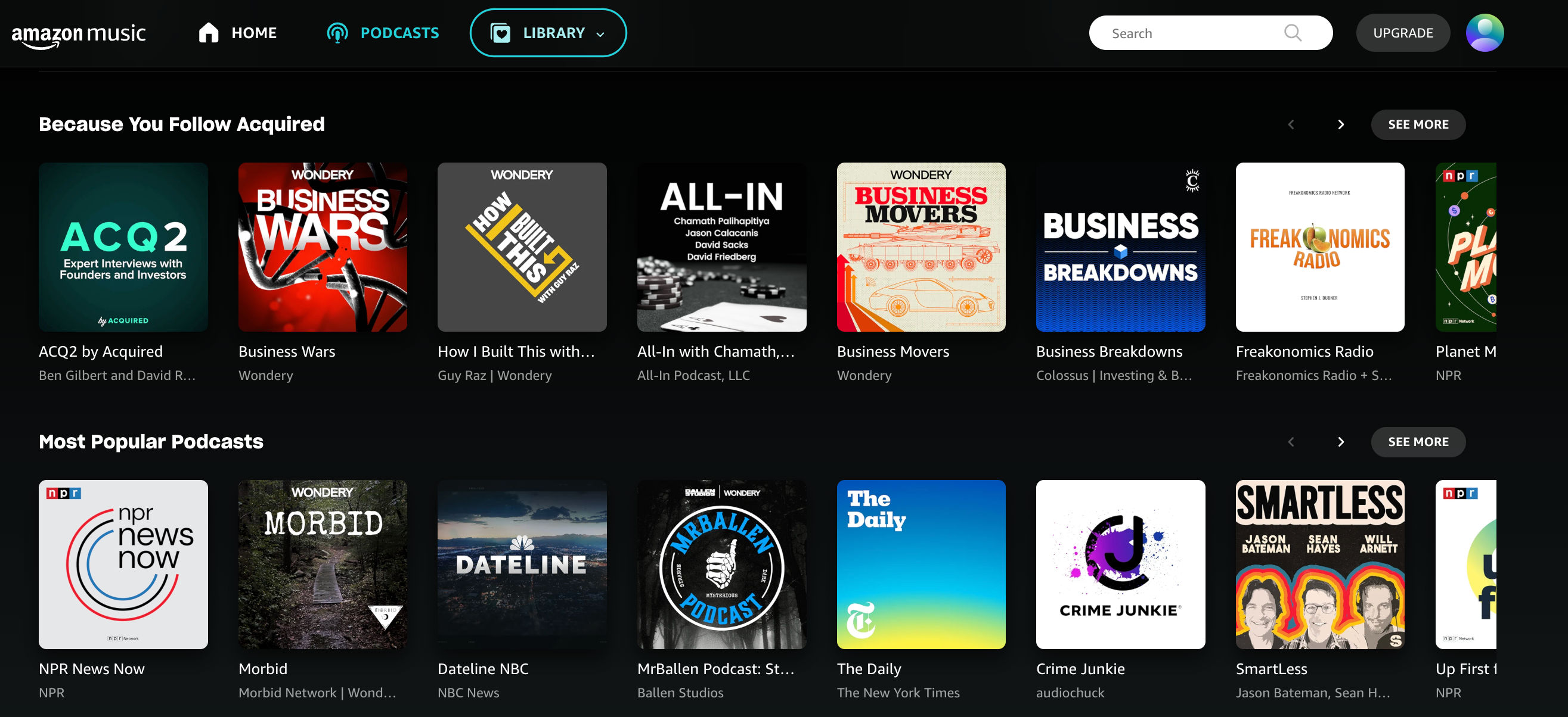Podcasts on the Amazon Music platform