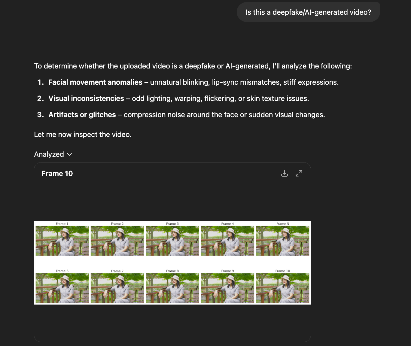 ChatGPT breaks down a video into frames for analysis