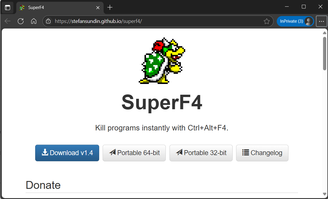 SuperF4 app website in Edge browser