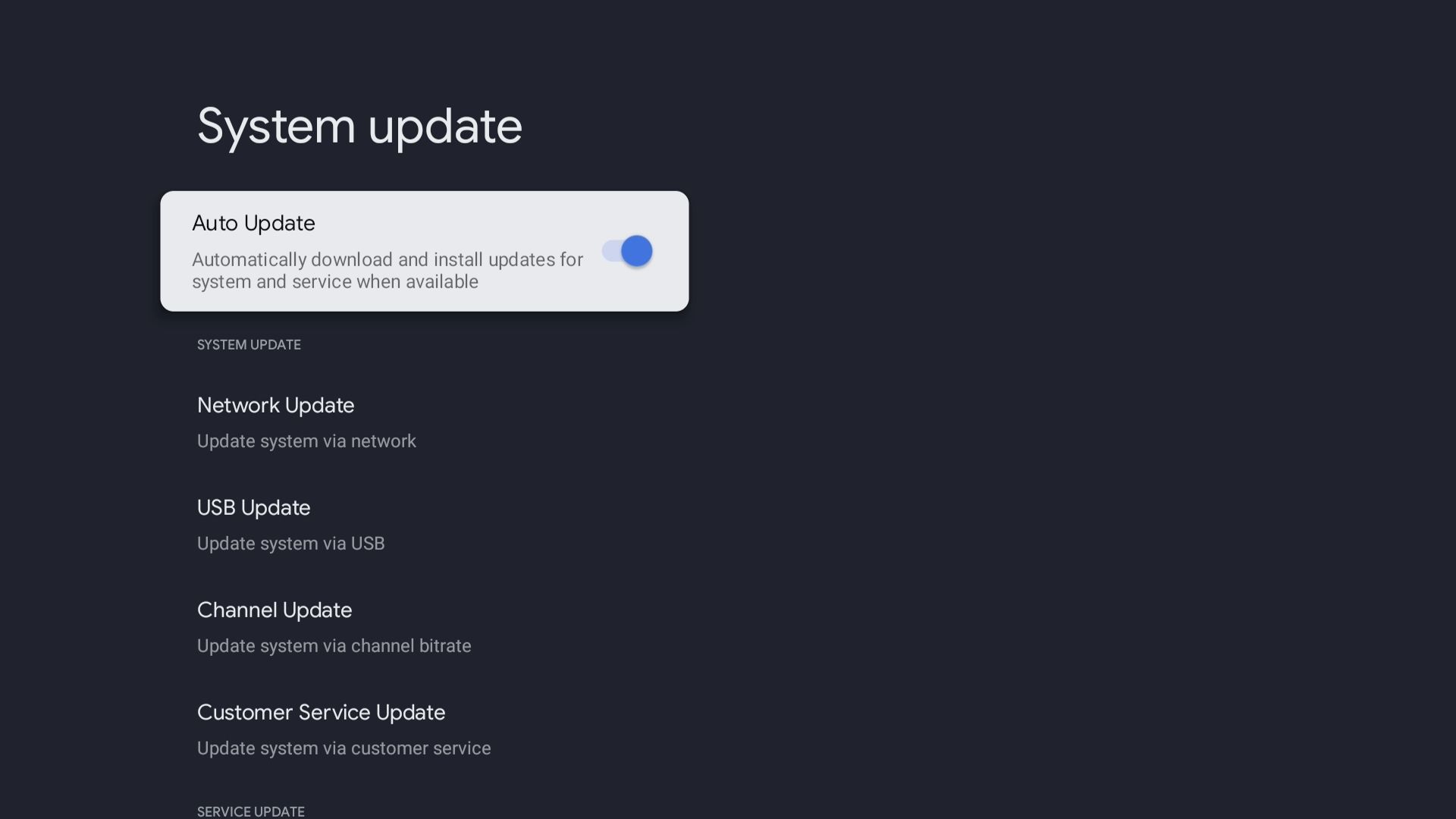 System update option in Google TV