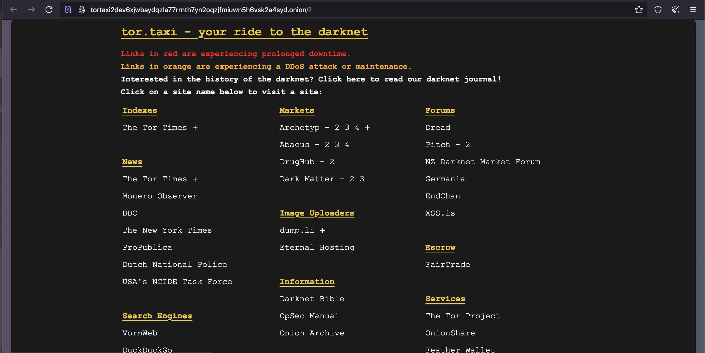 tor.taxi onion site on the dark web