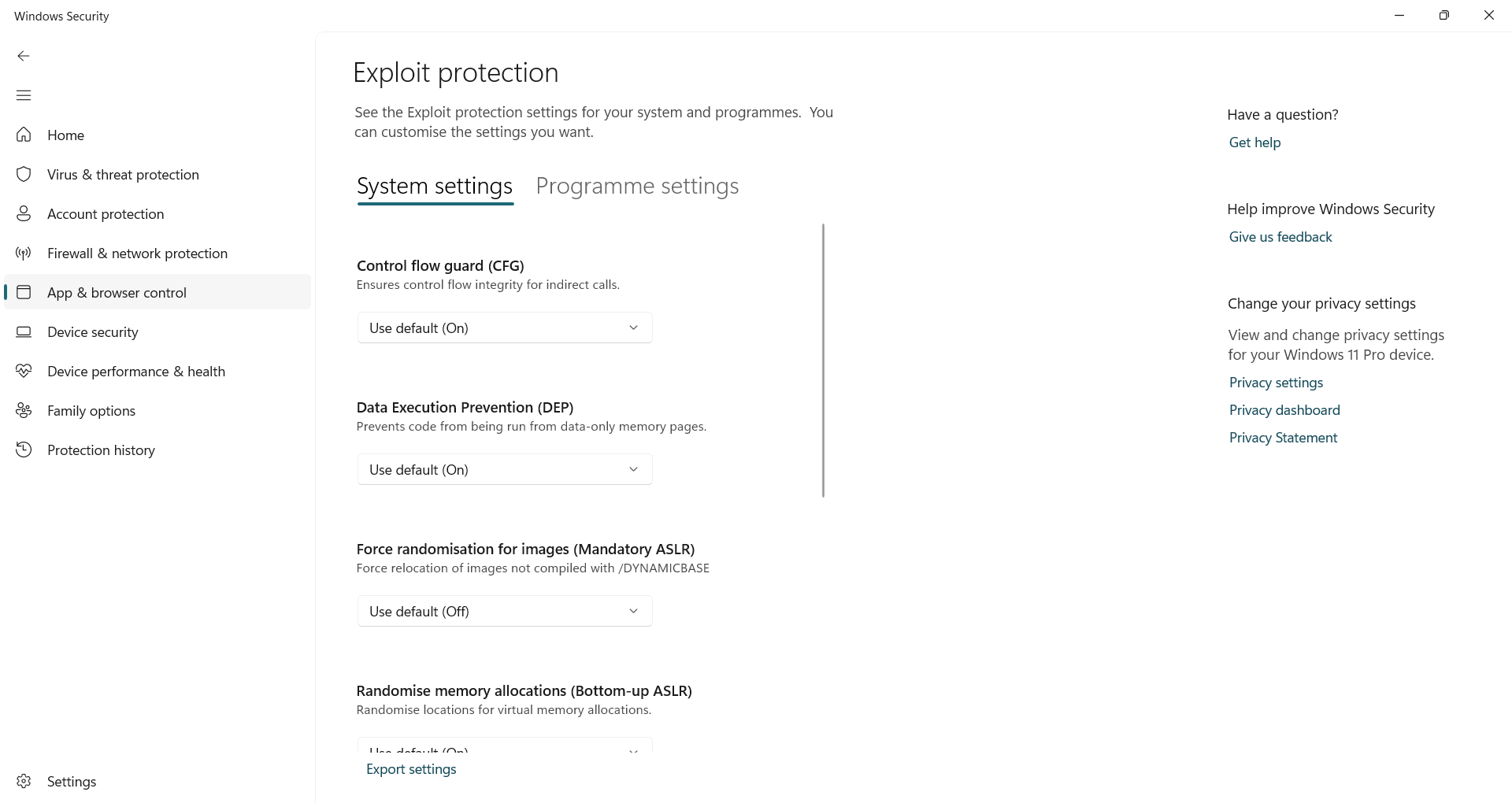 Tweaking Exploit Protection Settings in Windows