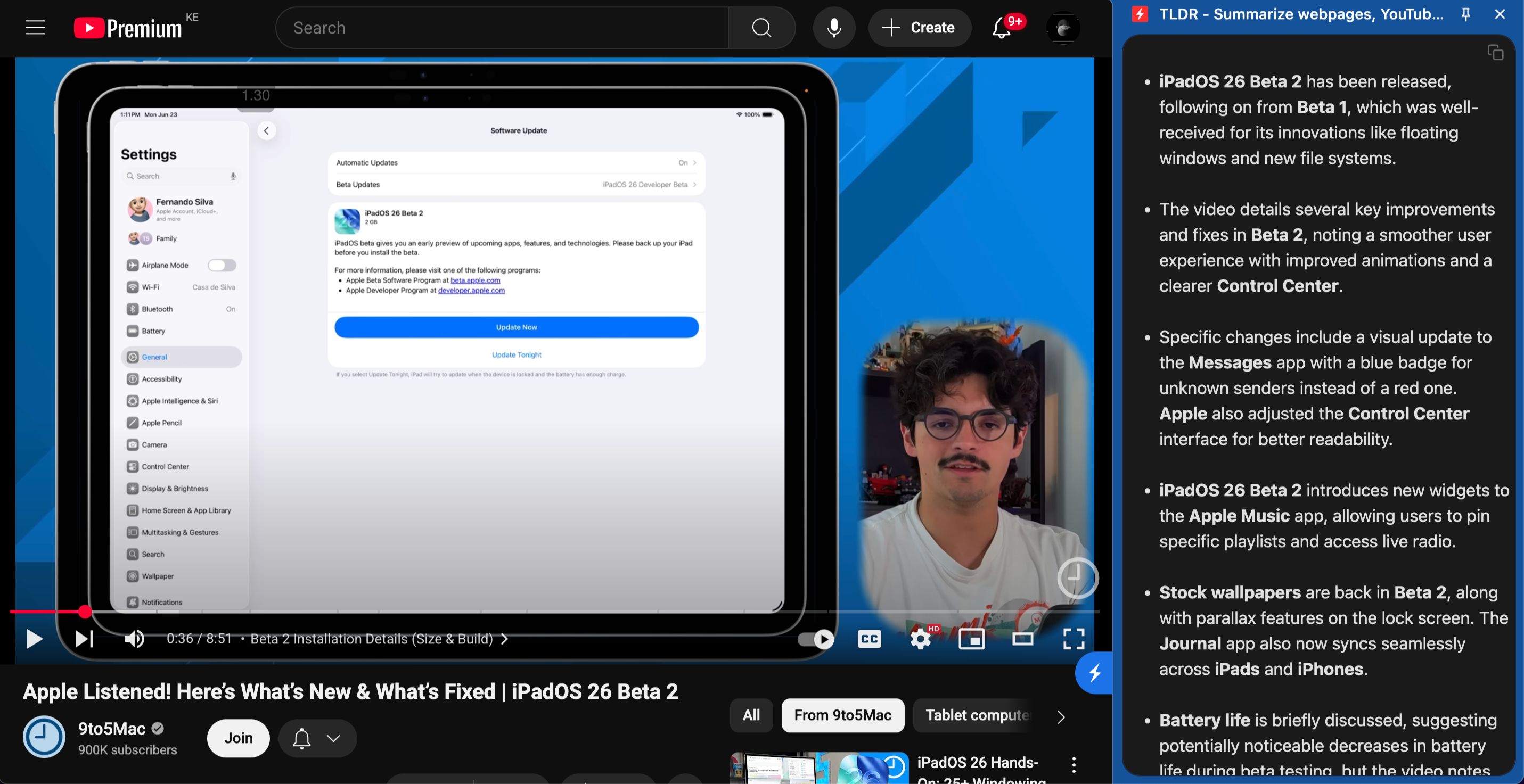 Using the TDLR extension to view the key ideas in a video
