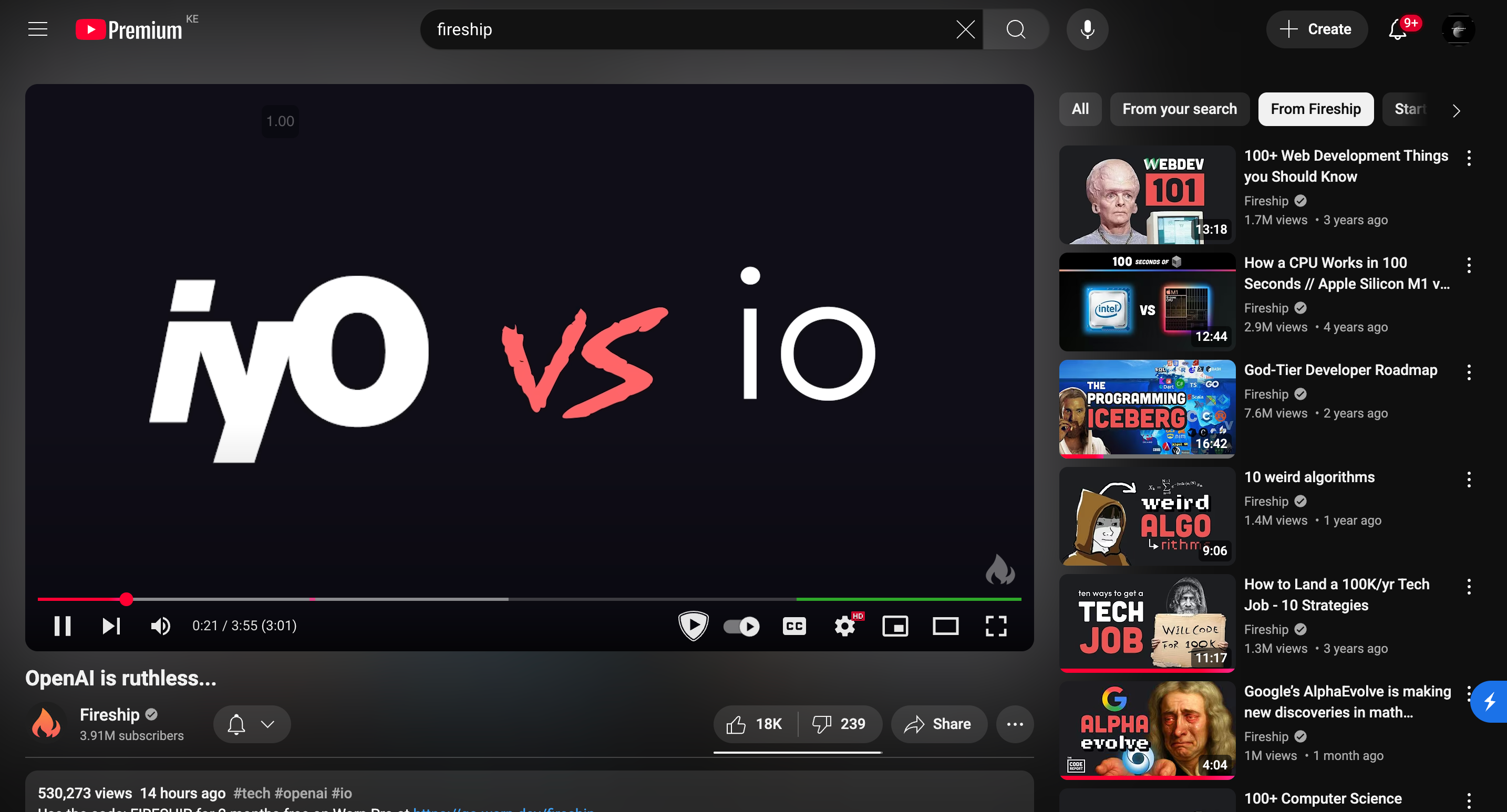 Viewing a video on YouTube with sponsored segment marked