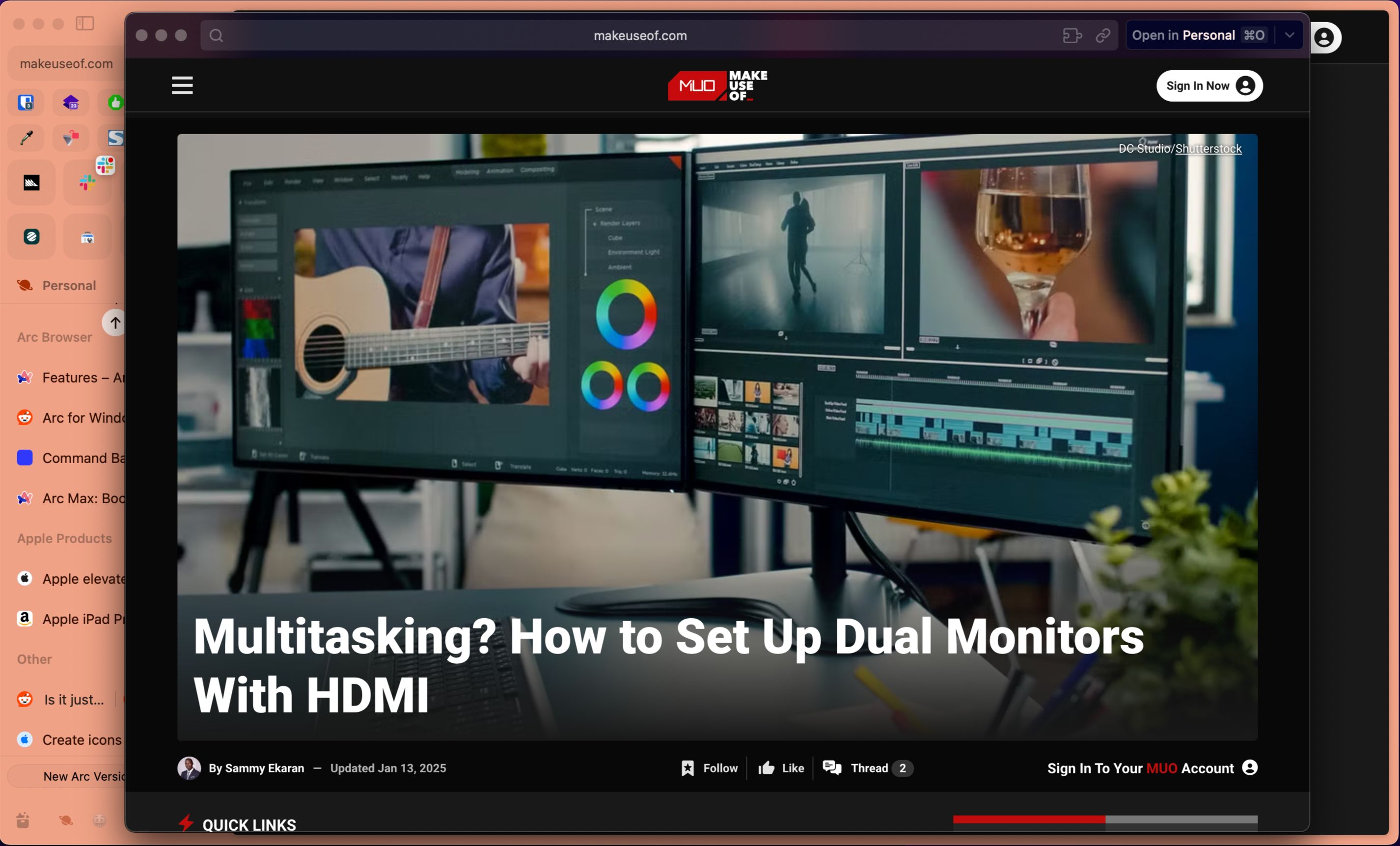 Viewing an article in Little Arc