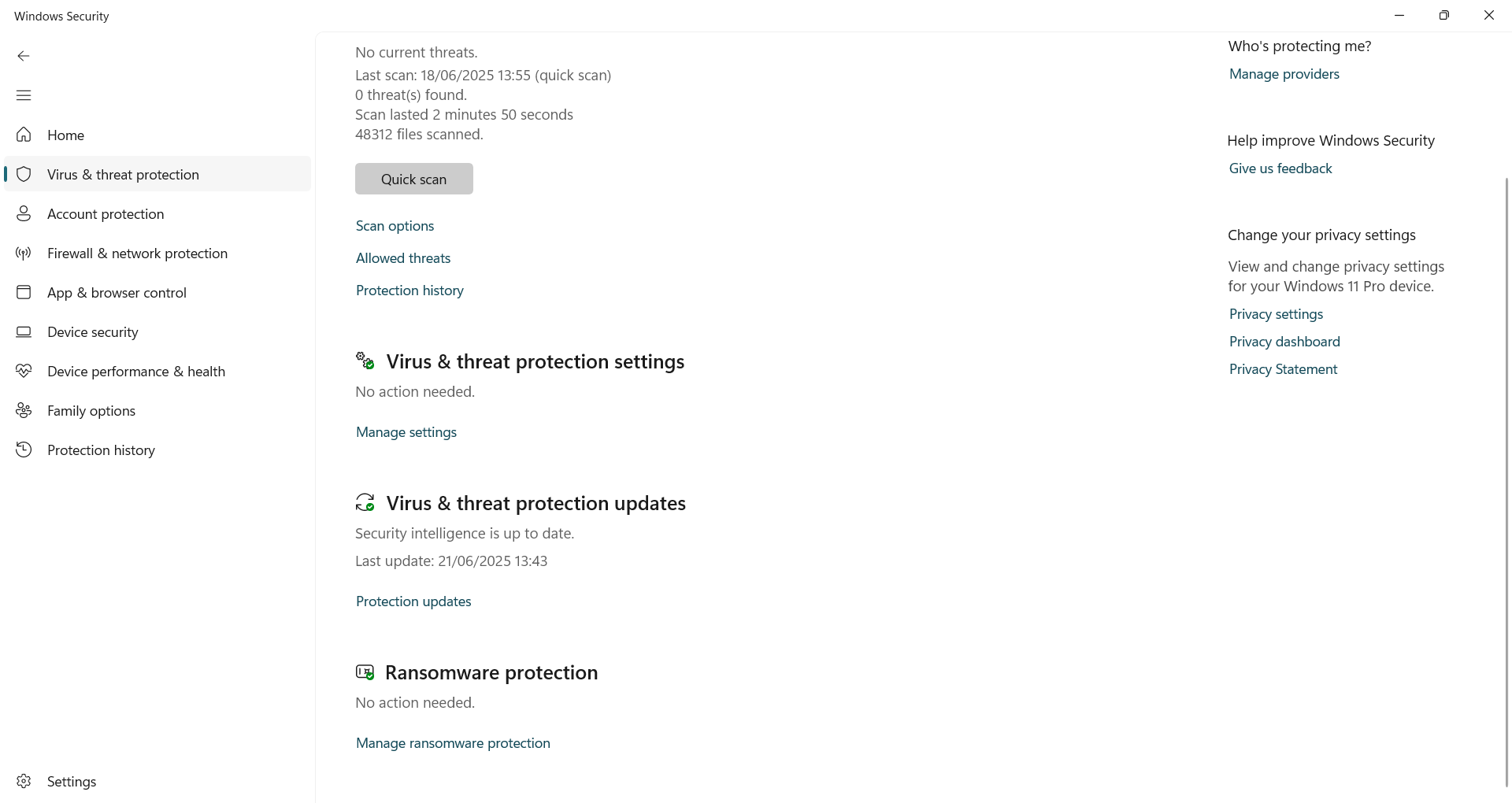 Virus and threat protection in Windows Security