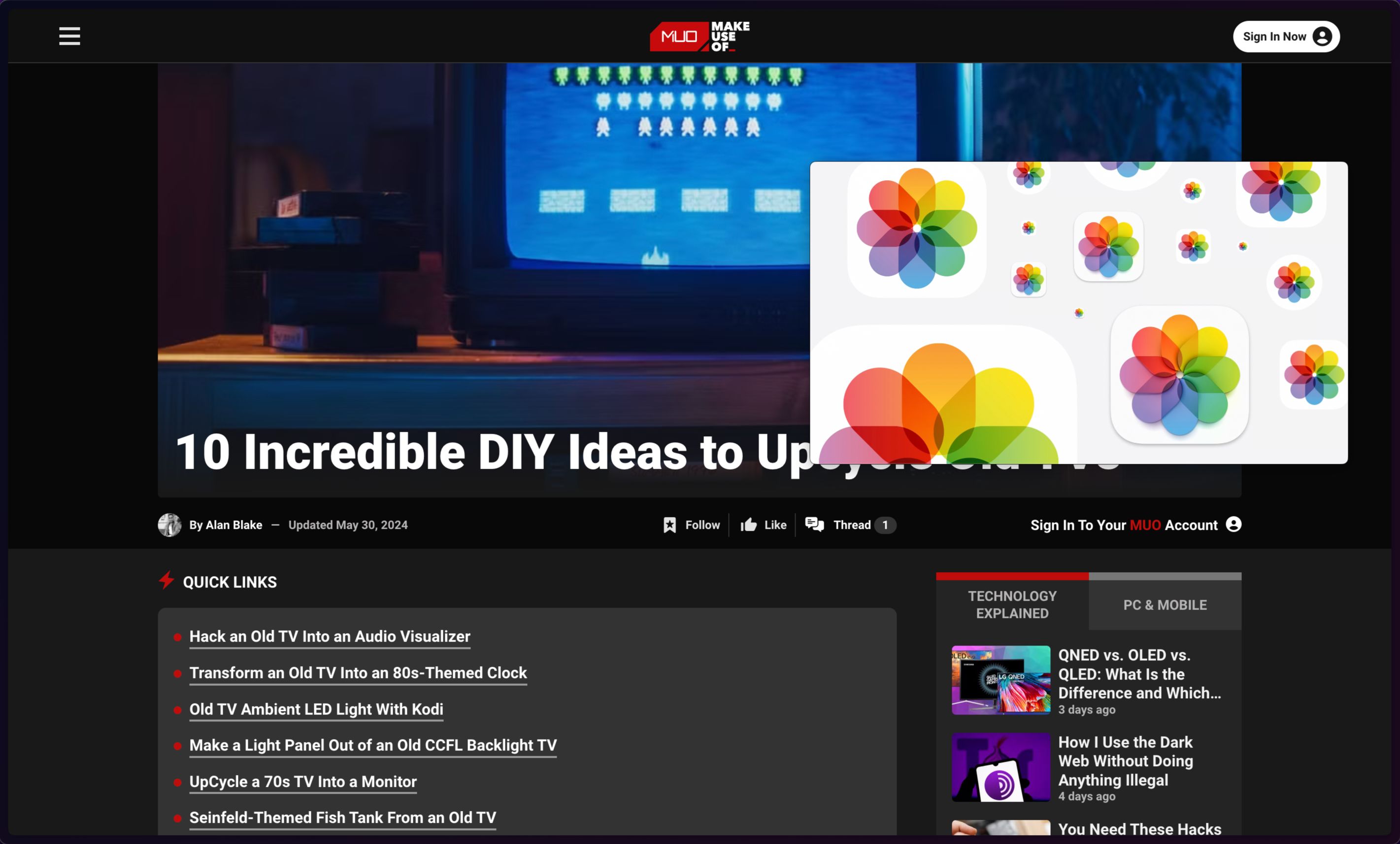Watching a video in PiP mode in Arc browser