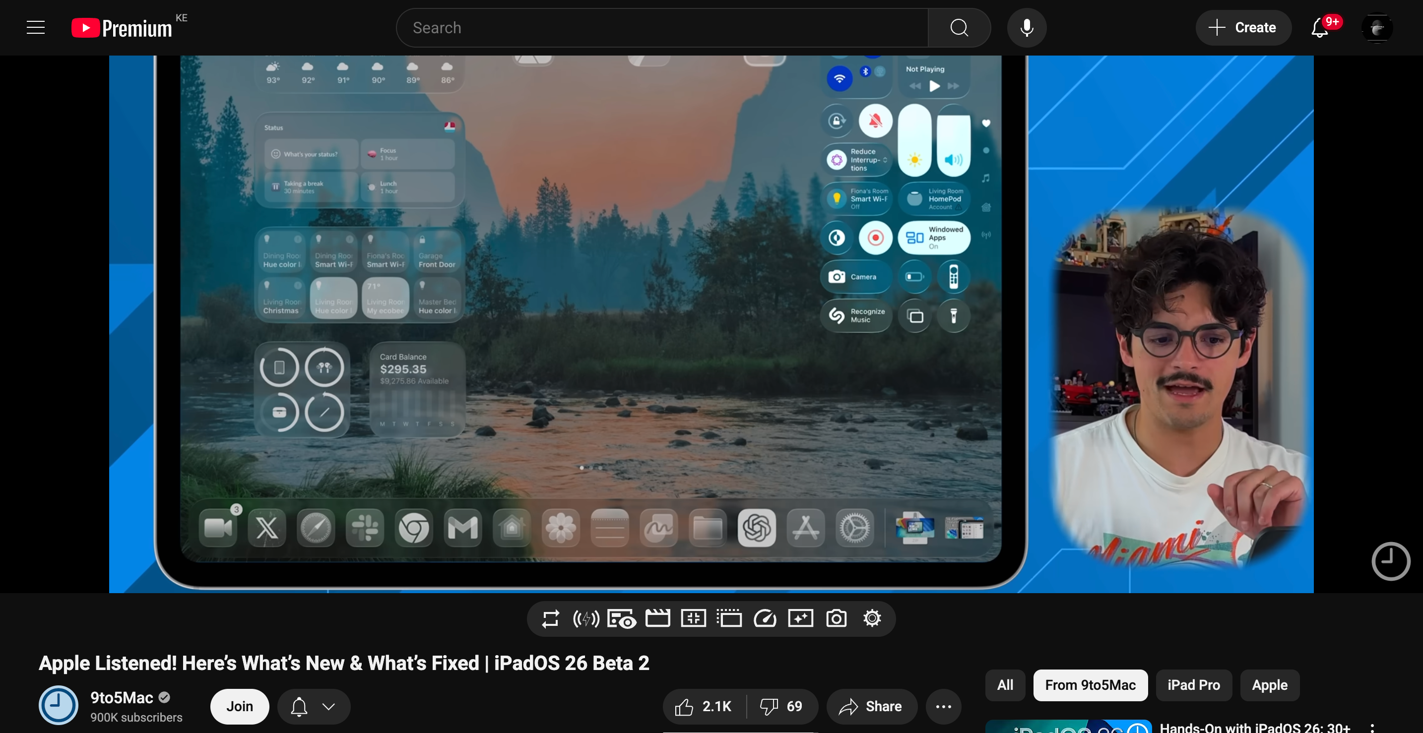 Watching a video on YouTube using Enhancer extension's expand mode