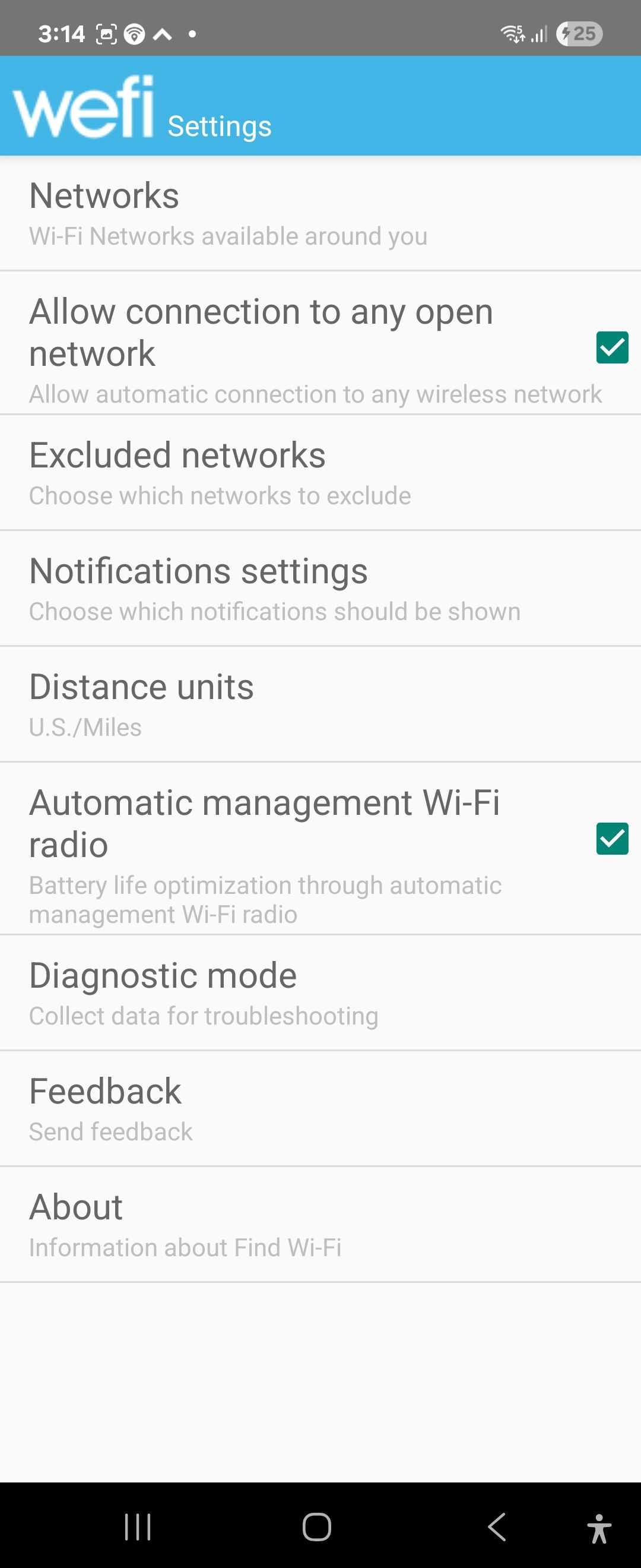 گزینه های تنظیمات WEFI در Android
