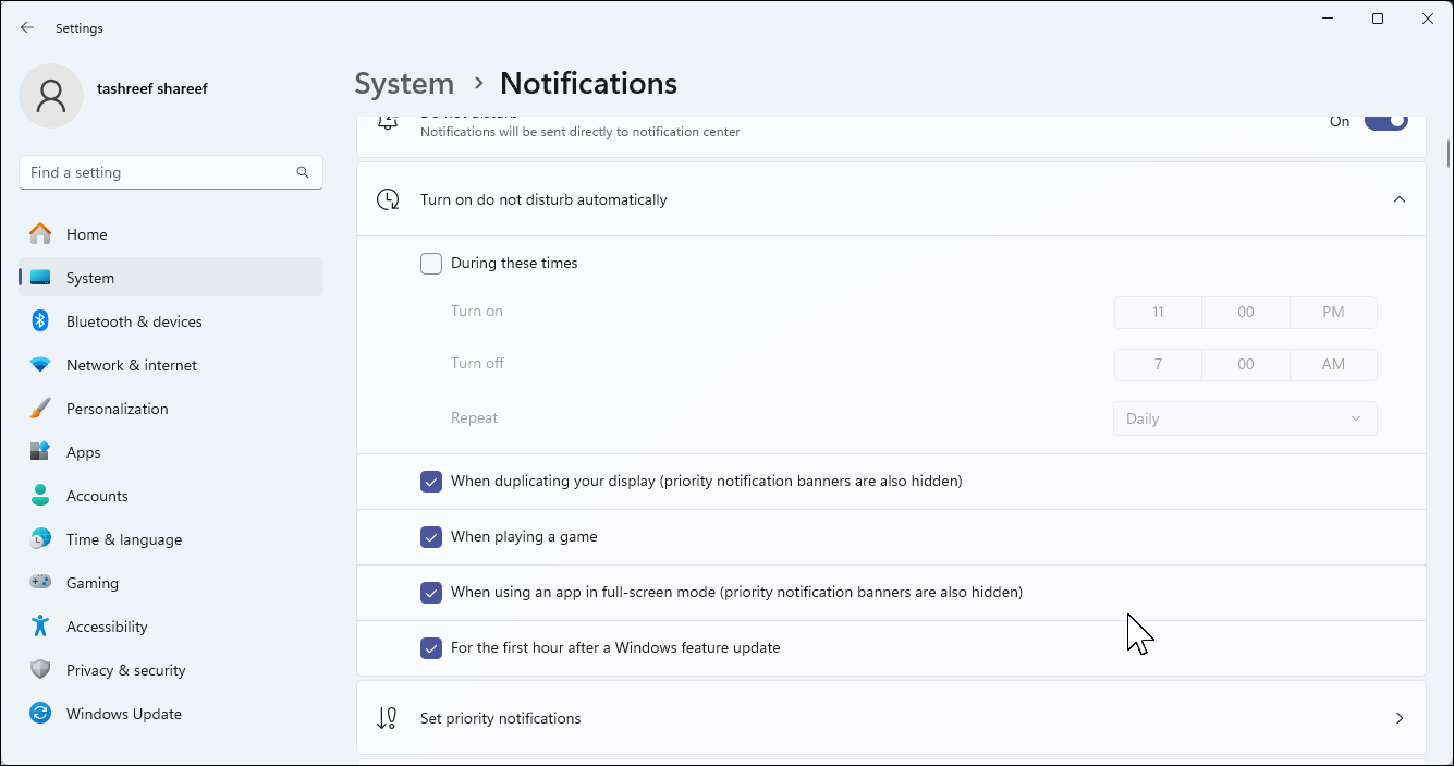 Windows 11 notification settings