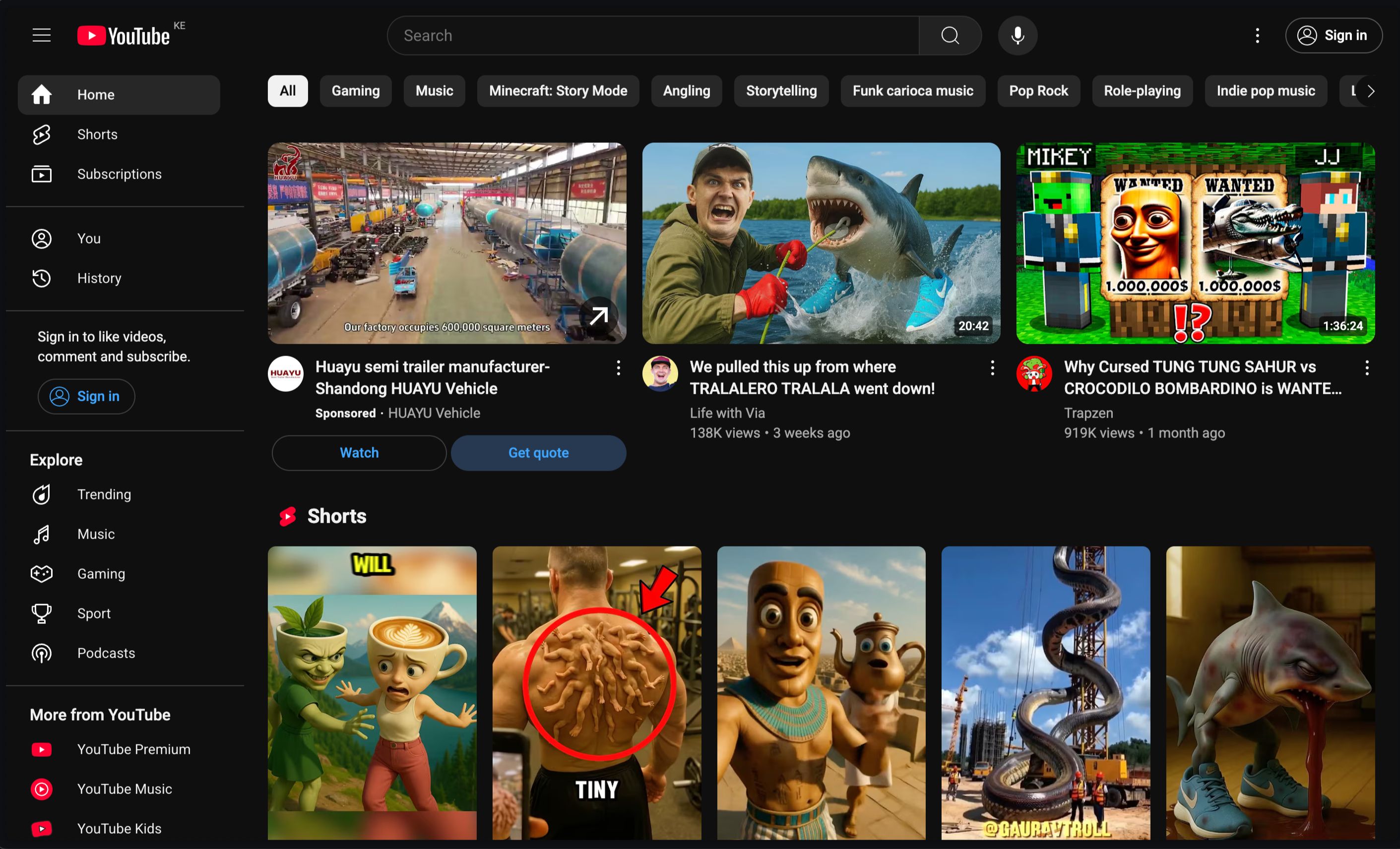 YouTube home page filled with clickbait and sensationalism