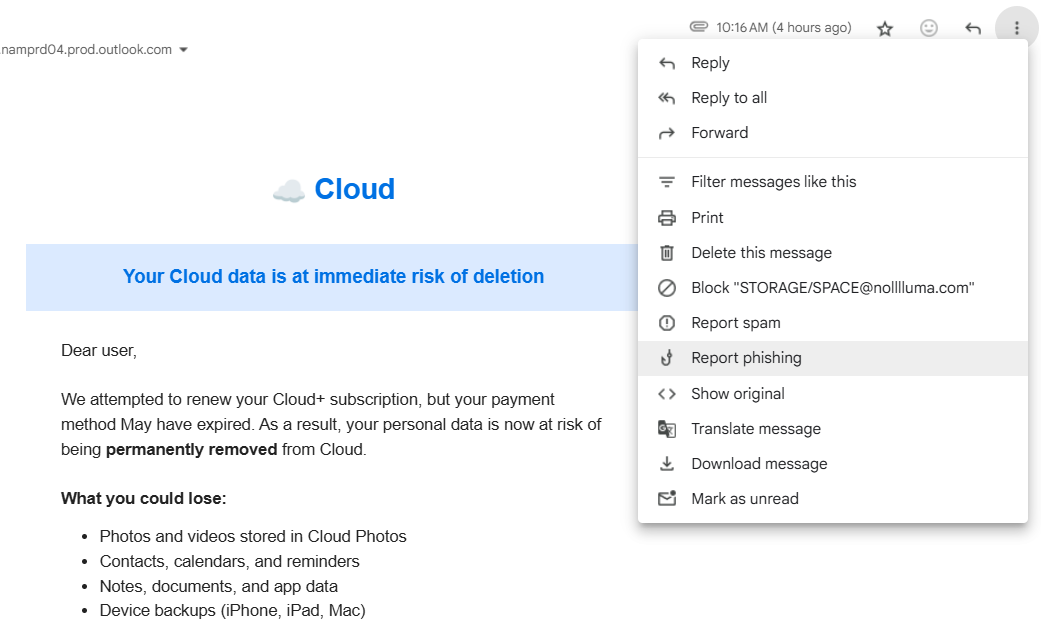 Gmail Mark as Phishing